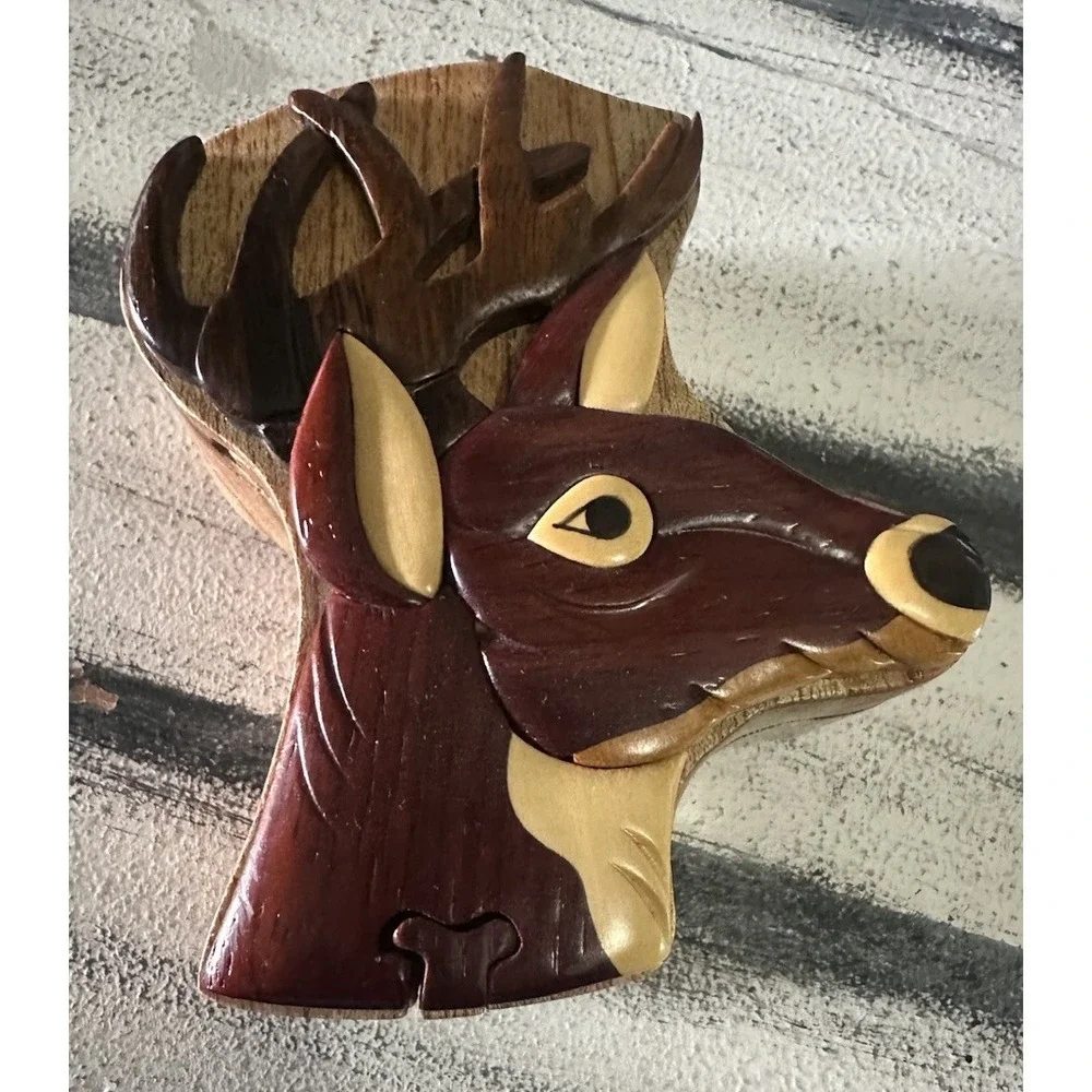 Deer‎ Head - Secret Wooden Puzzle Box Tinket Box Buck Cabin